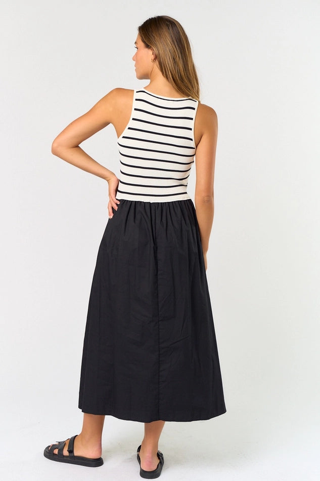 Striped Tank Poplin Mix Midi Dress