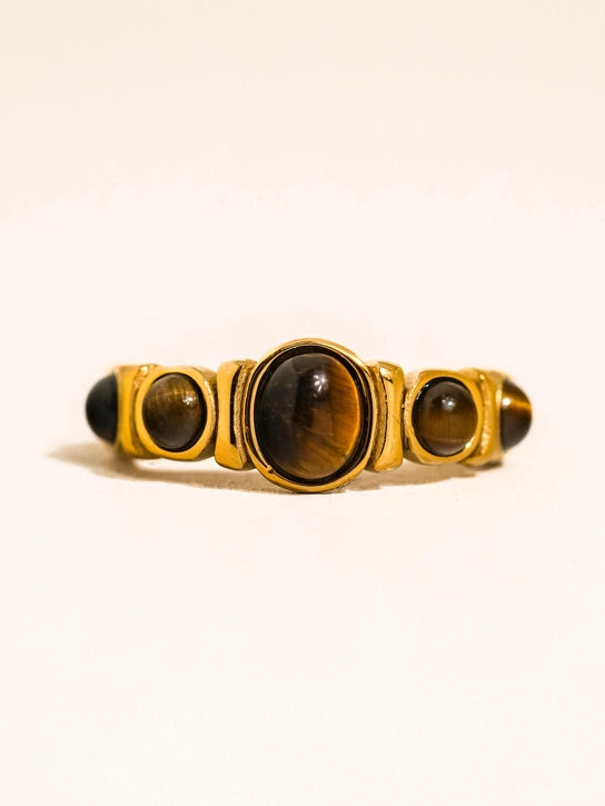 Canso 18K Gold Non-Tarnish Tiger Eye Ring Brown