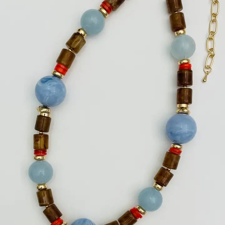 Chic Resin Beaded Necklace Brown/Blue