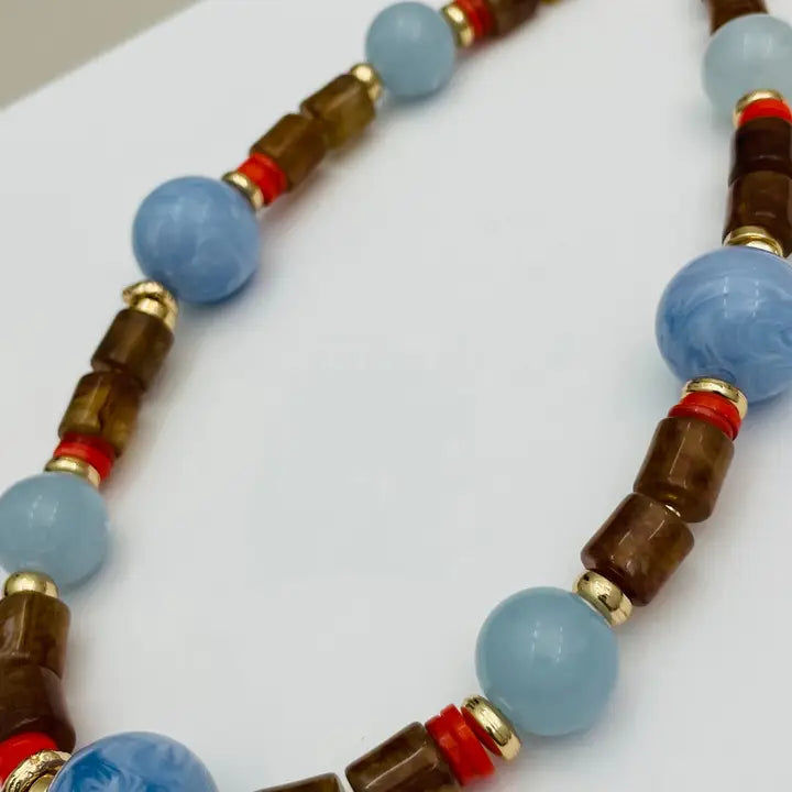 Chic Resin Beaded Necklace Brown/Blue