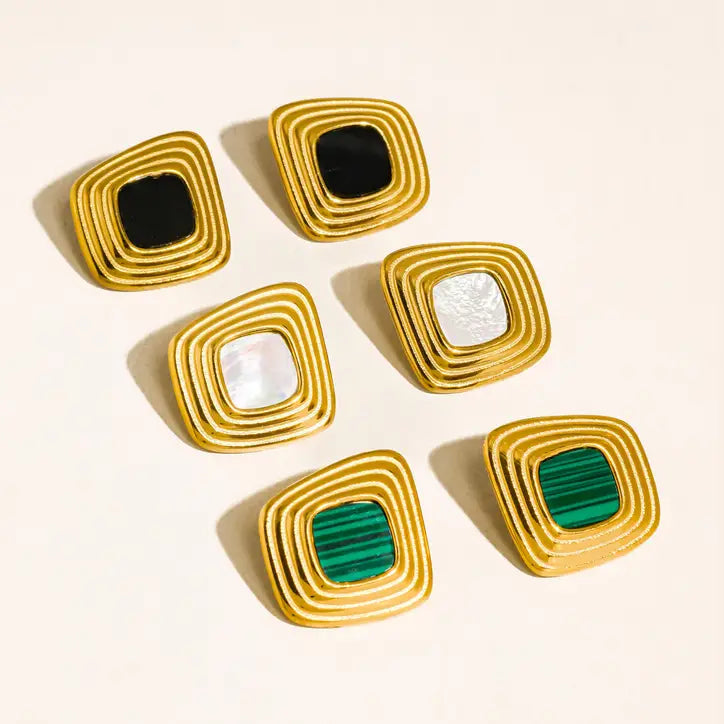 Solenne 18K Gold Non-Tarnish Earrings Black