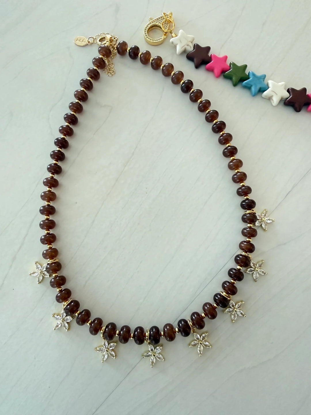 Beaded Bloom Necklace Brown