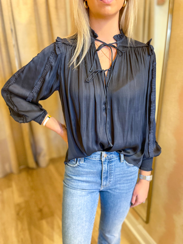 Jennings Ruffle Blouse Navy