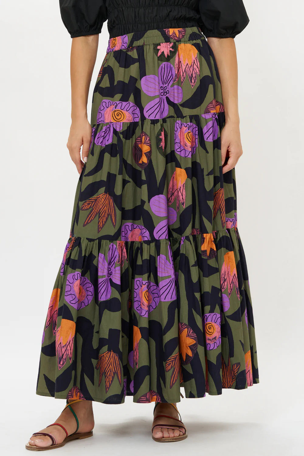 Tiered Maxi Skirt Bergen Olive