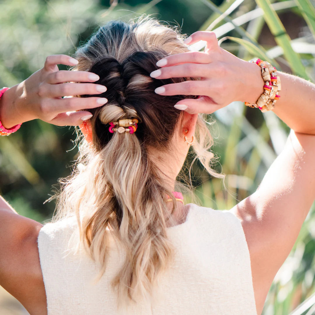 Bamboo Hair Tie Set Hot Pink / Orange