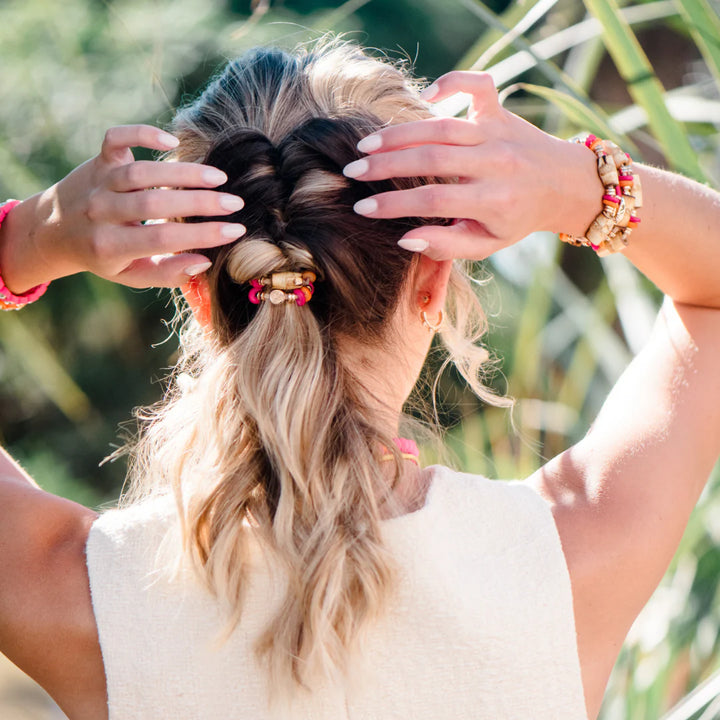 Bamboo Hair Tie Set Hot Pink / Orange
