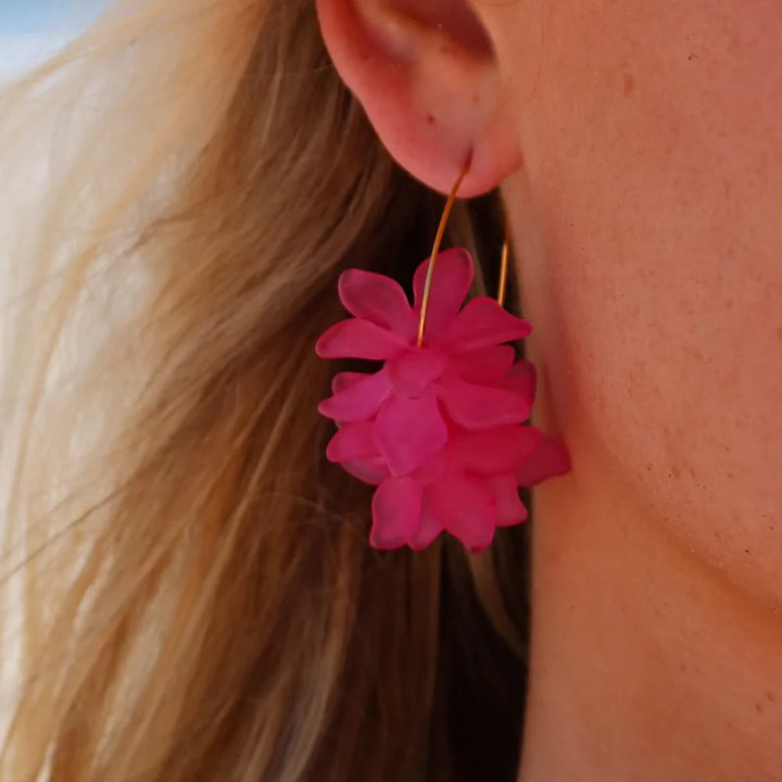 Floral Hoop Earring Fuschia