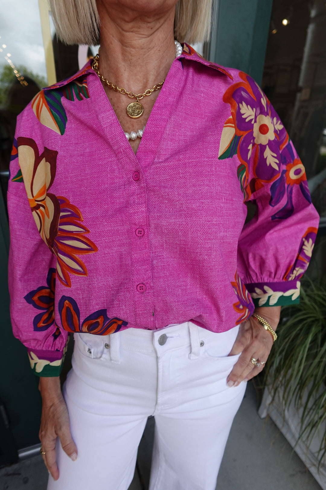 Elsa 3/4 Sleeve Top Mauve Blossoms