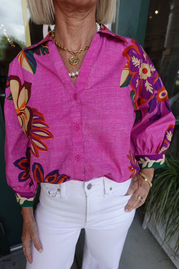 Elsa 3/4 Sleeve Top Mauve Blossoms
