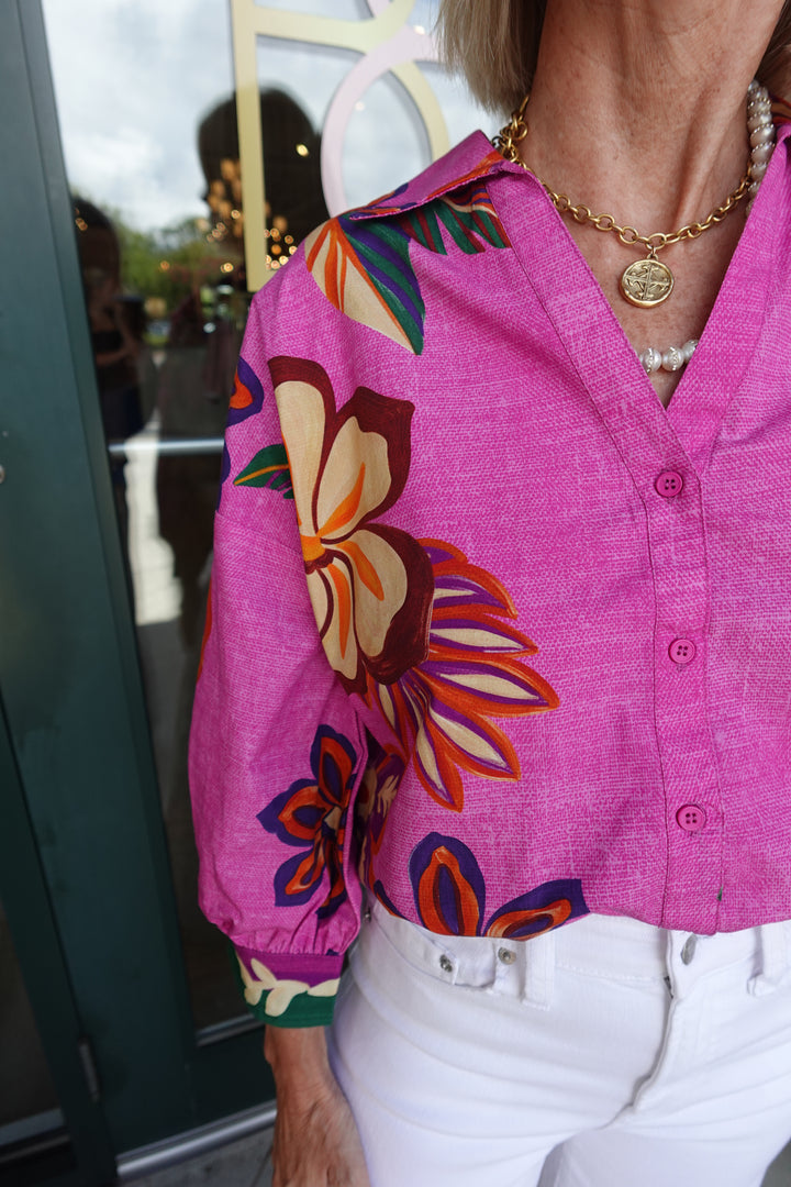 Elsa 3/4 Sleeve Top Mauve Blossoms