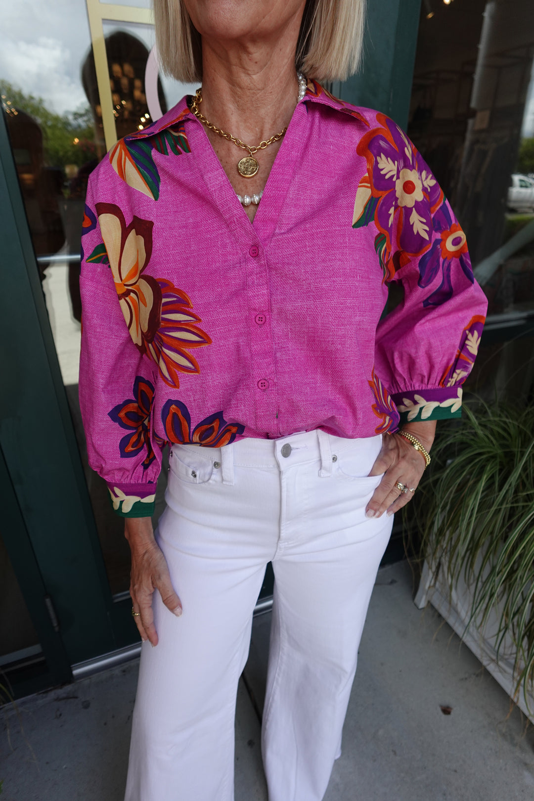 Elsa 3/4 Sleeve Top Mauve Blossoms