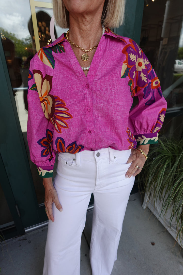 Elsa 3/4 Sleeve Top Mauve Blossoms