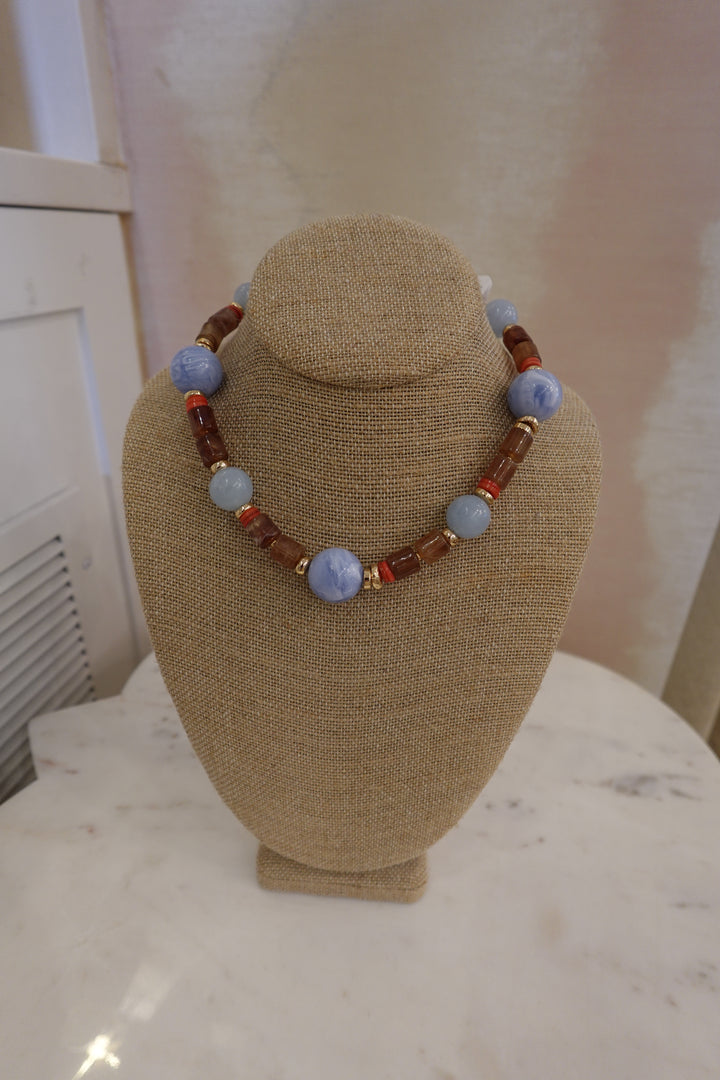 Chic Resin Beaded Necklace Brown/Blue