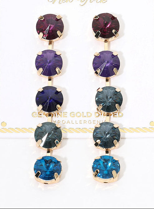 Round Gem Linear Evening Earring Purple Multi