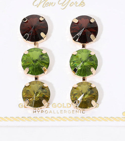 Round Gem Linear Evening Earrings Olive Multi