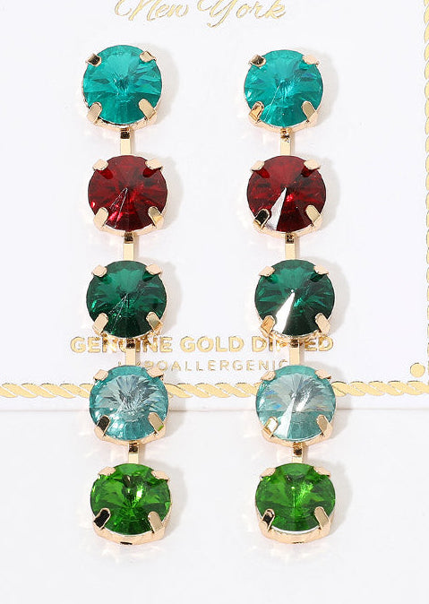 Round Gem Linear Evening Earring Blue Multi