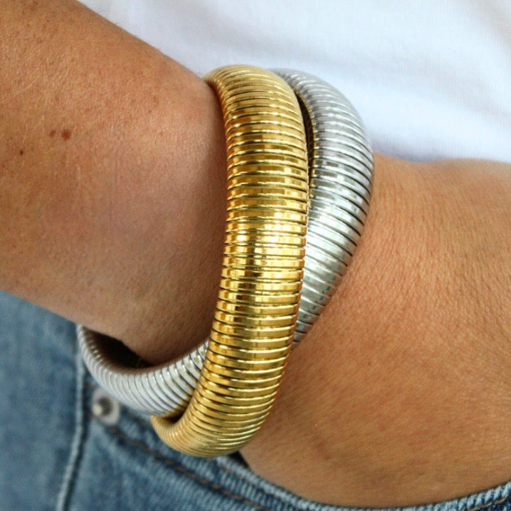 Two Tone Twisted Metal Cobra Bracelet