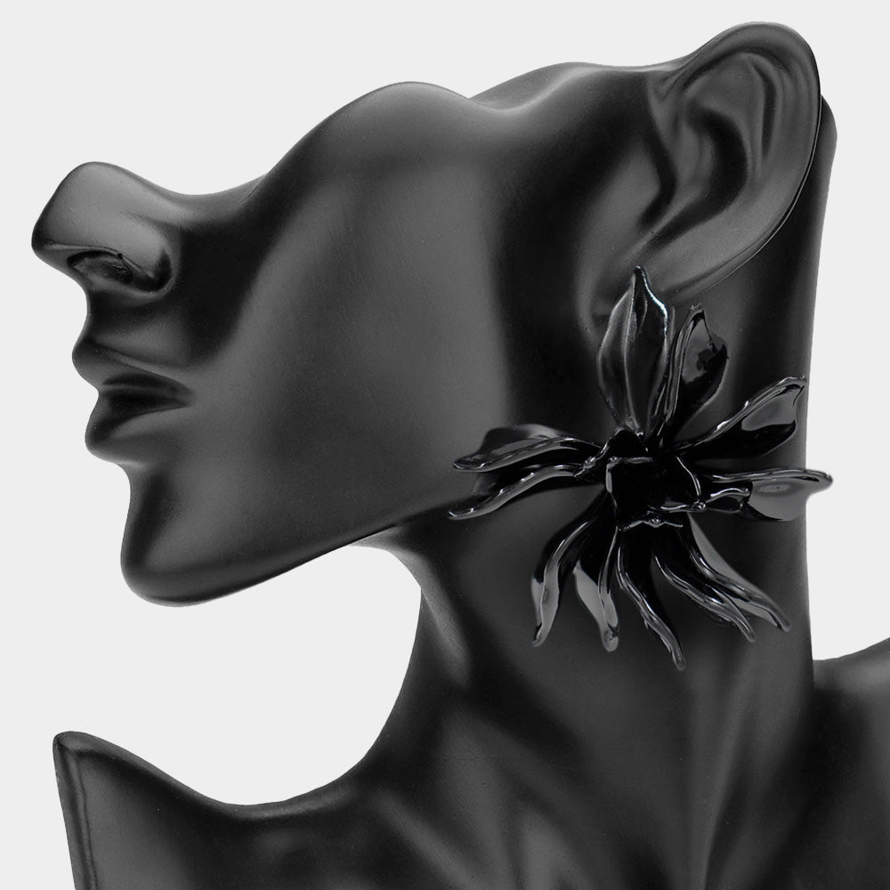 Oversized Floral Statement Earrings Black