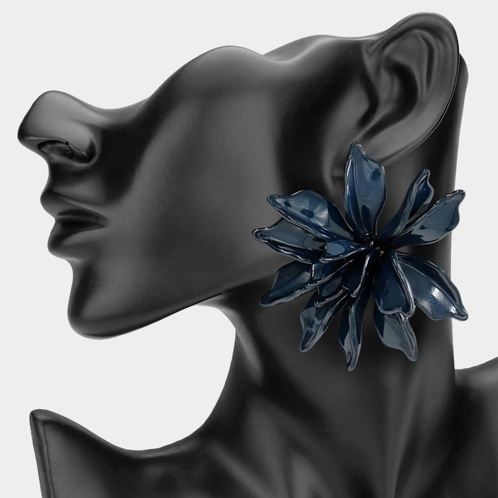 Oversized Floral Statement Earrings Blue