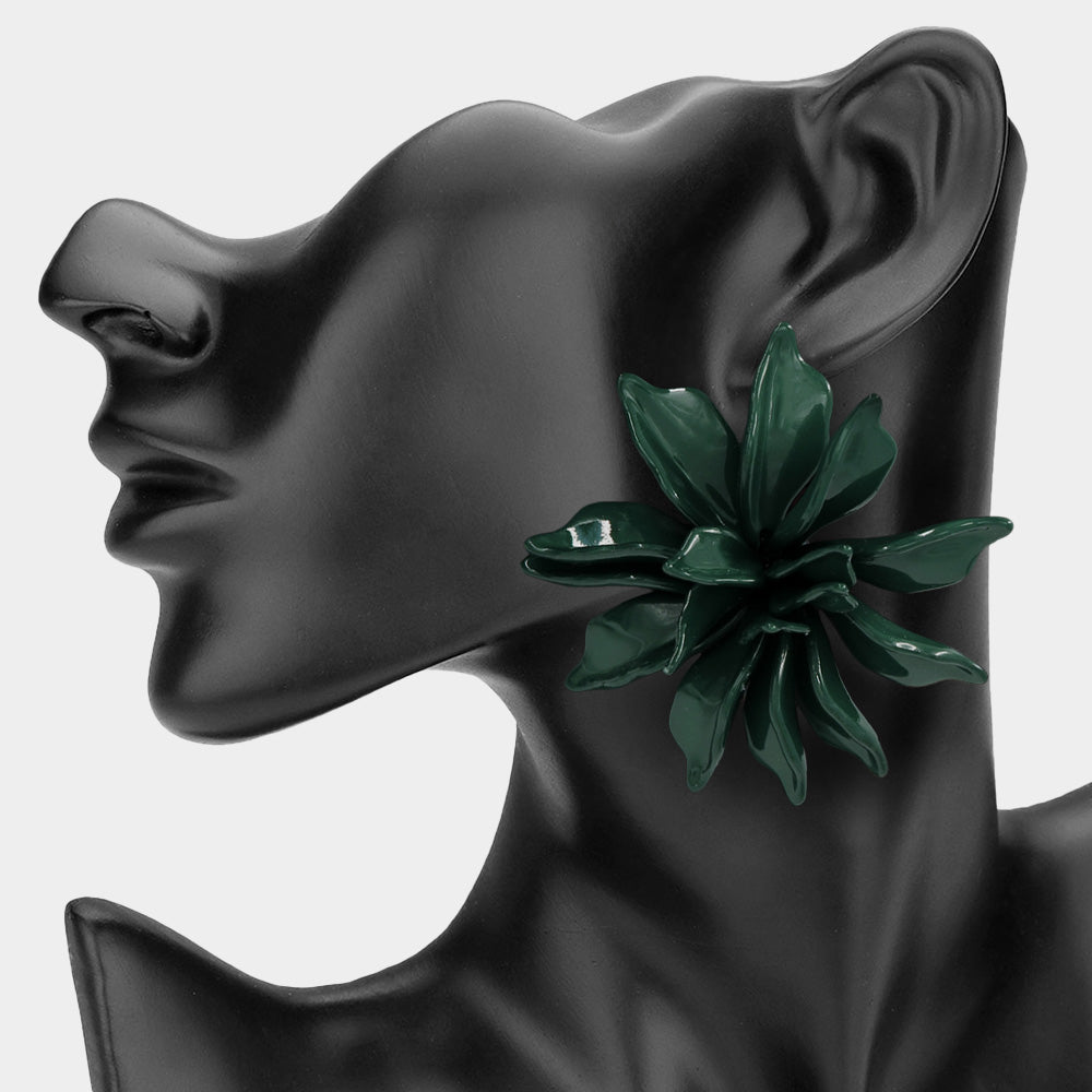 Oversized Floral Statement Earrings Green