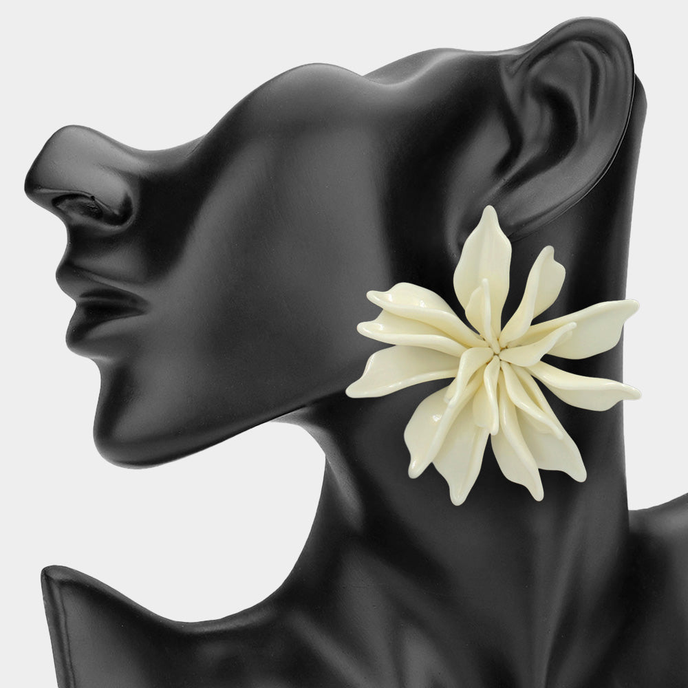Oversized Floral Statement Earrings Ivory