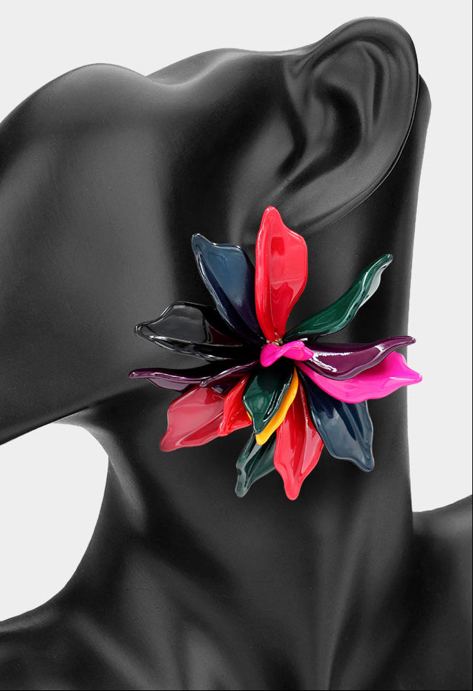 Oversized Floral Statement Earrings Multi