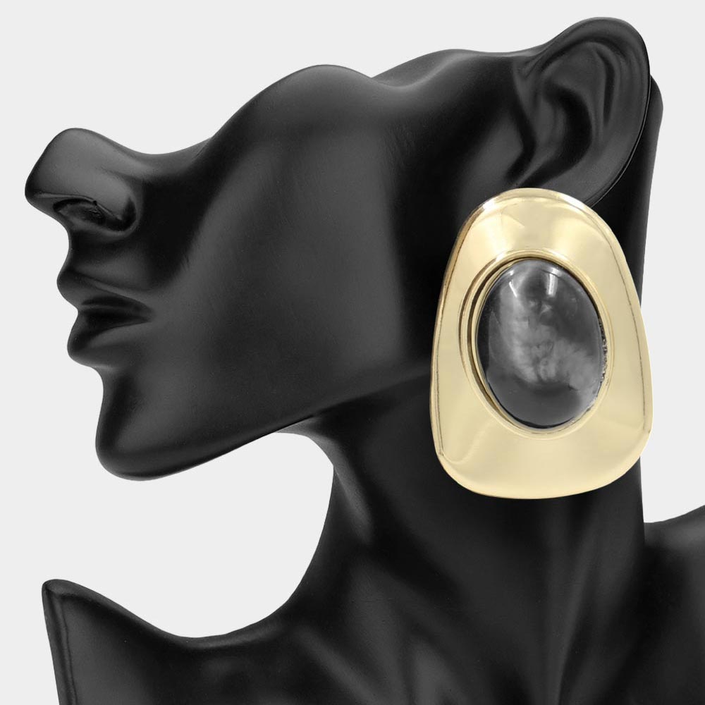 Stone Center Frame Statement Earrings Gold/Black