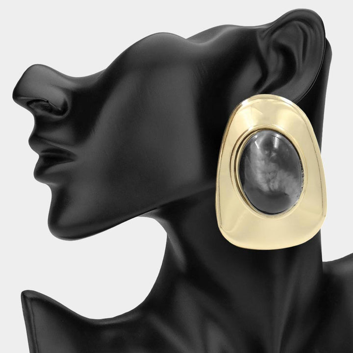 Stone Center Frame Statement Earrings Gold/Black