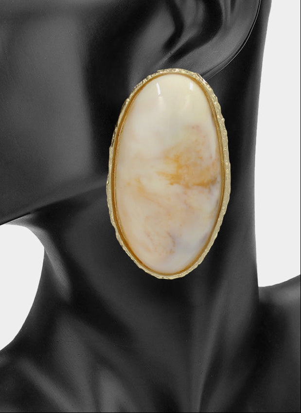 Oval Statement Earrings Gold/Ivory