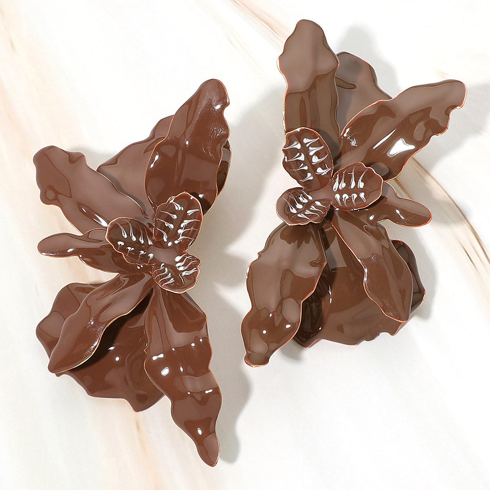 Orchid Petal Statement Earrings Brown