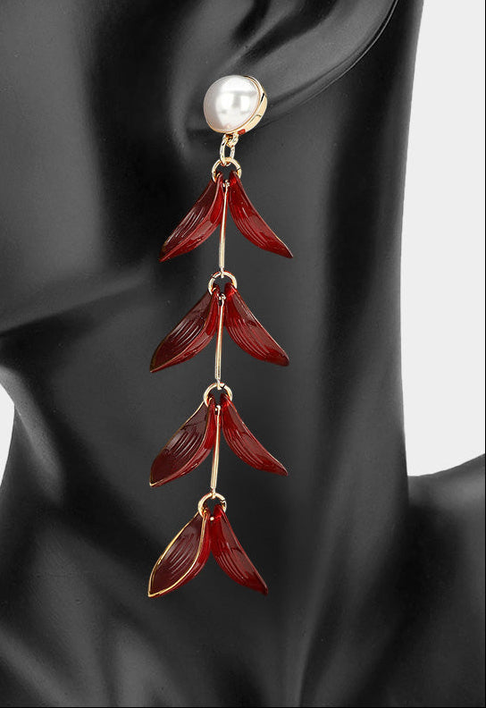 Leila Drop Earrings Gold/Burgundy
