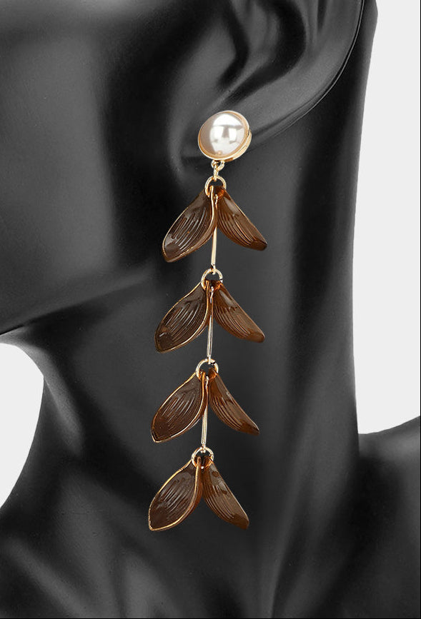 Leila Drop Earrings Gold/Dark Brown