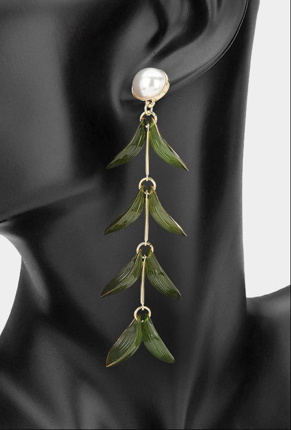 Leila Drop Earrings Olive Green