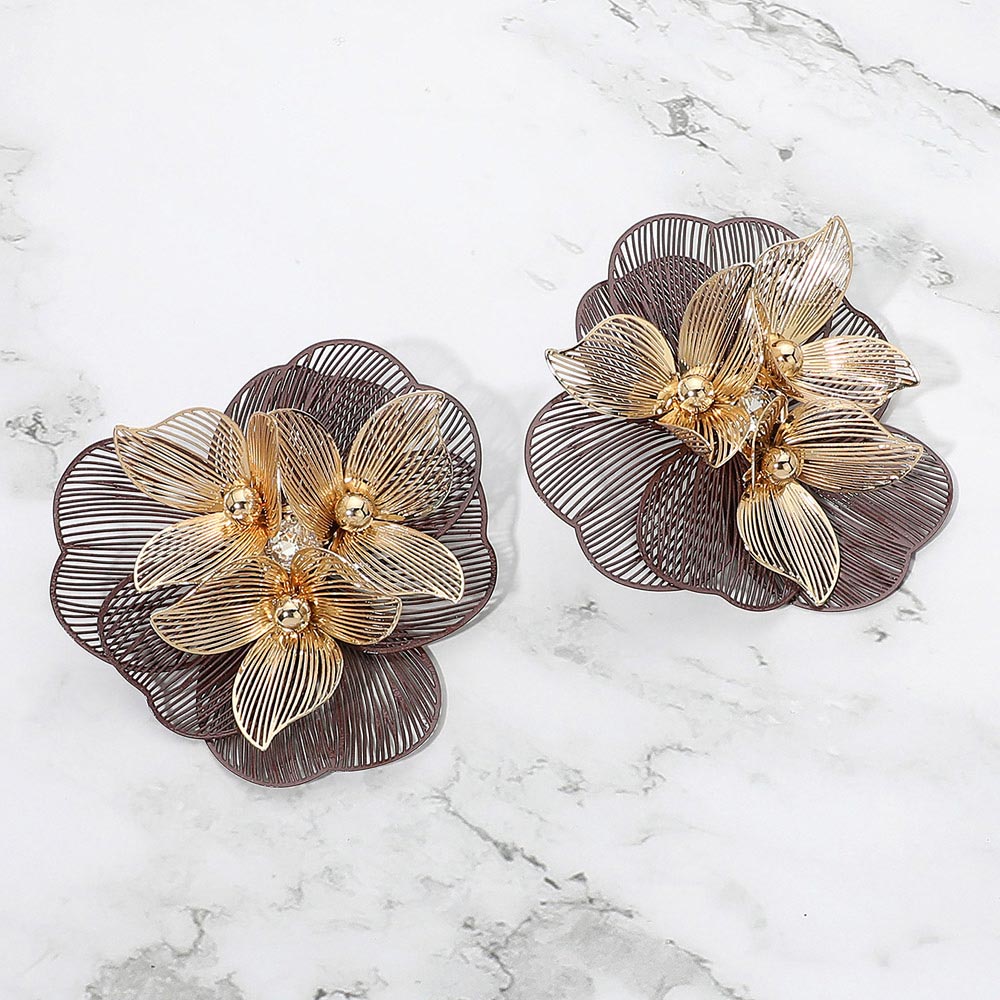 Wire Floral Earrings Brown