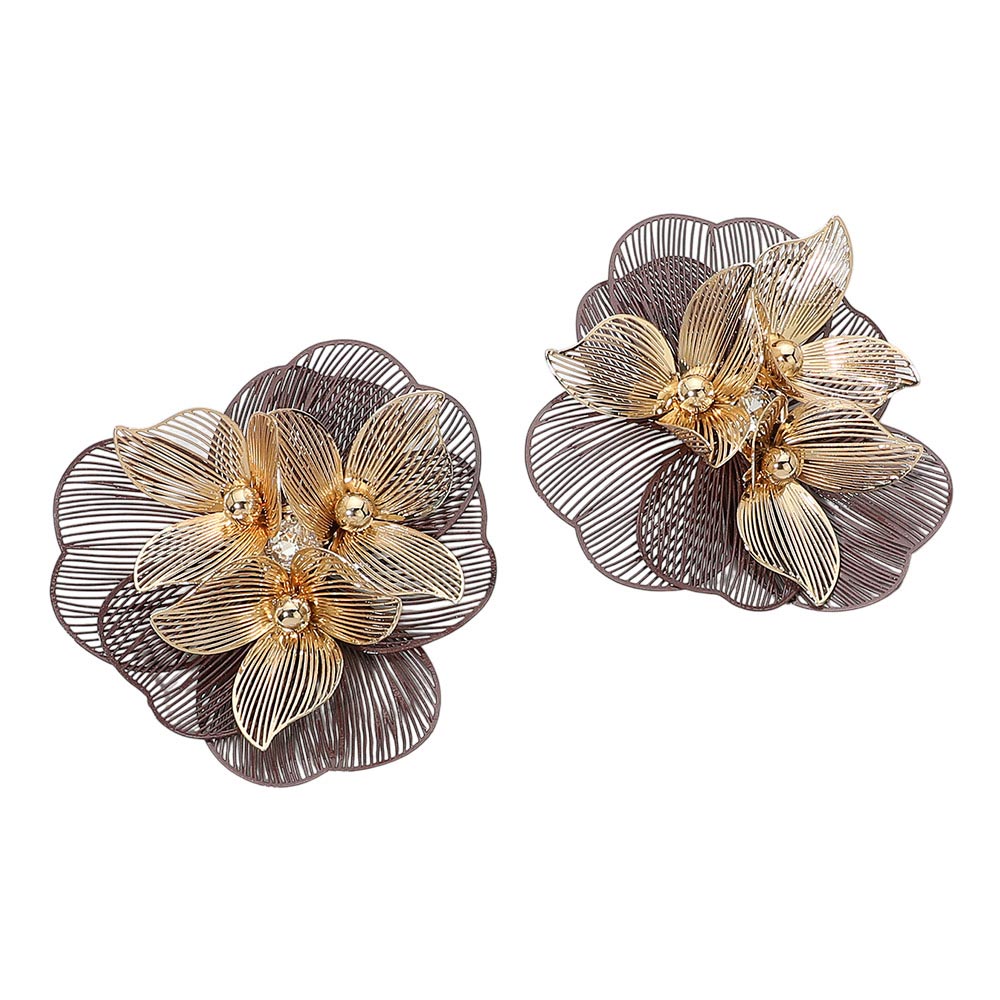 Wire Floral Earrings Brown