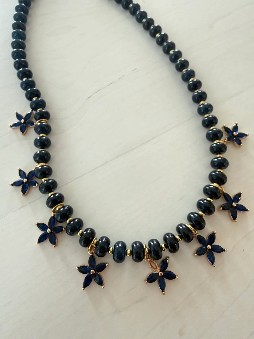 Beaded Bloom Necklace Navy