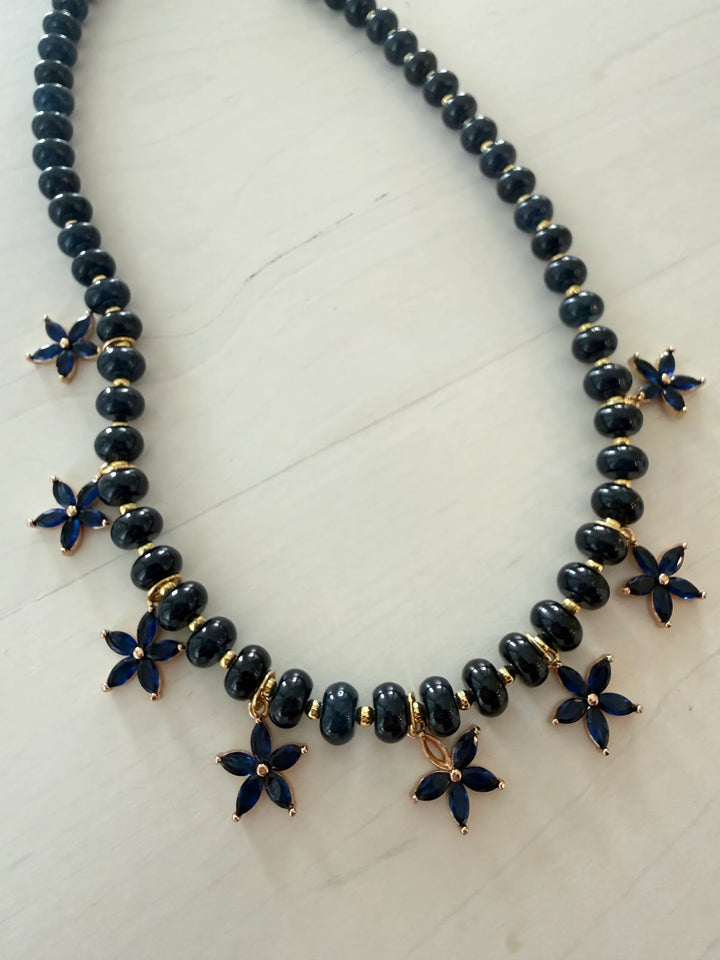 Beaded Bloom Necklace Navy