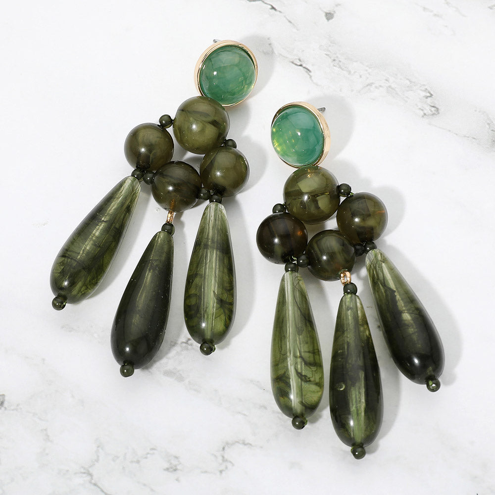 Chandelier Drop Statement Earrings Olive
