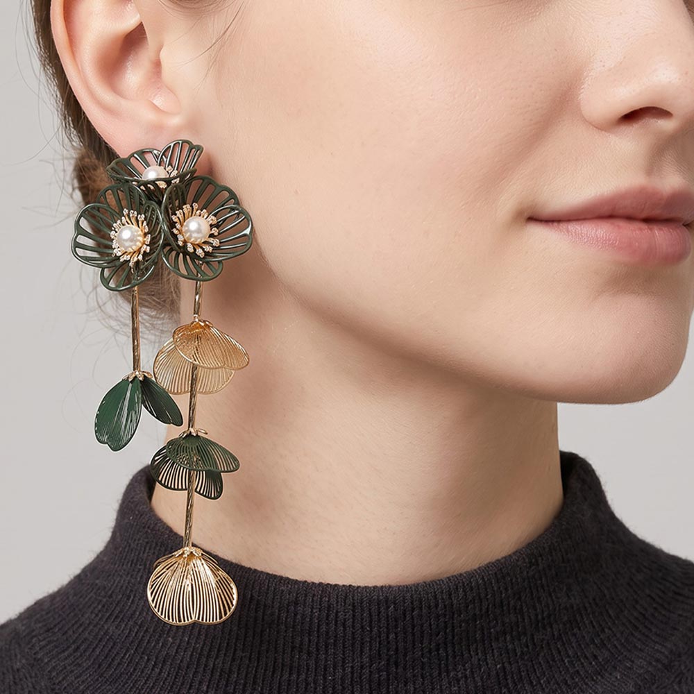 Bloom Drop  Earrings Green