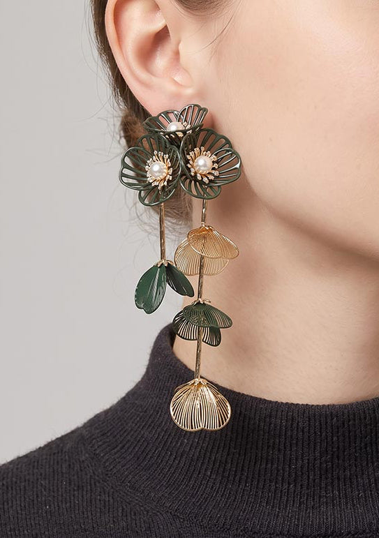 Bloom Drop  Earrings Green