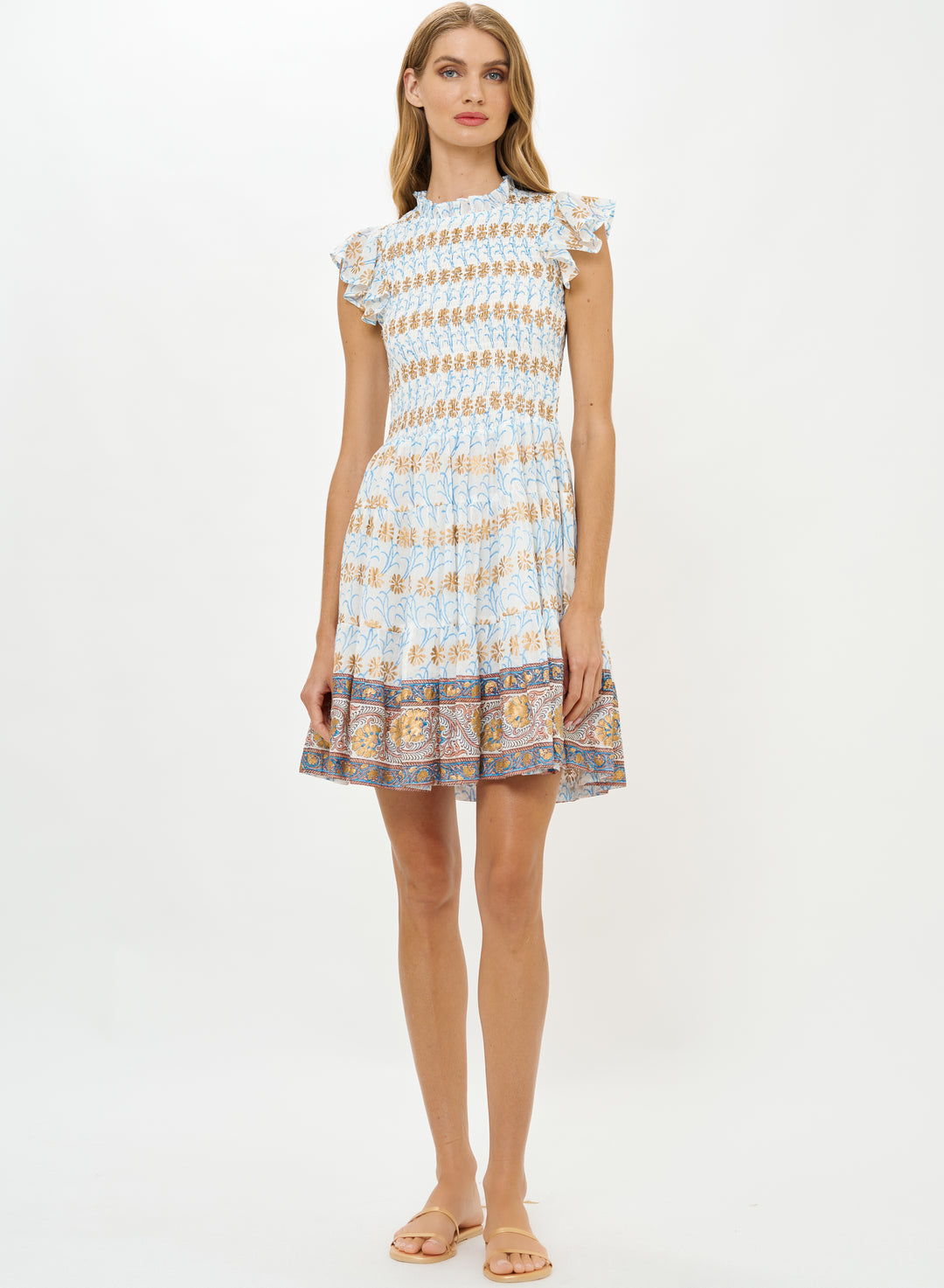 Smocked Flirty Short Dress Geneva Blue