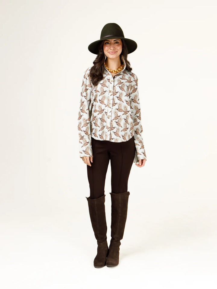 Liz Top Oxford Field & Quail Stripe