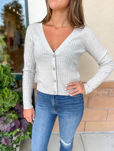 Rib V Neck Cardigan Sleet