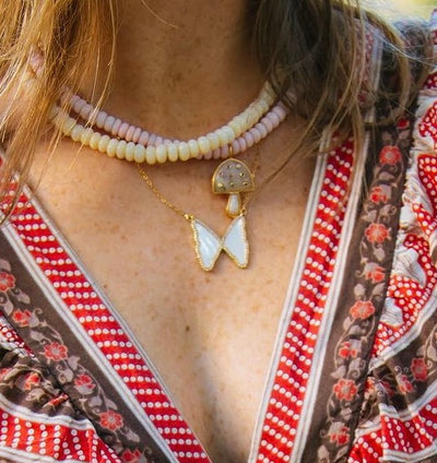 Charmed Jade Gemstone Necklace Pink Mushroom
