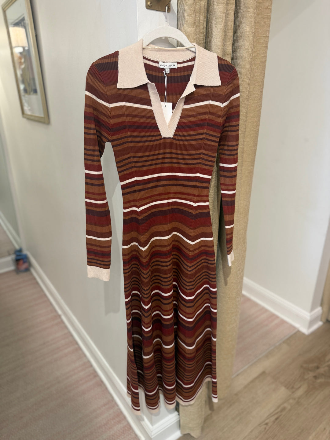 Long Sleeve Collar Knit Midi Dress