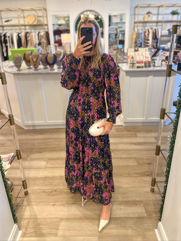Smocked Top Maxi Suzani Navy