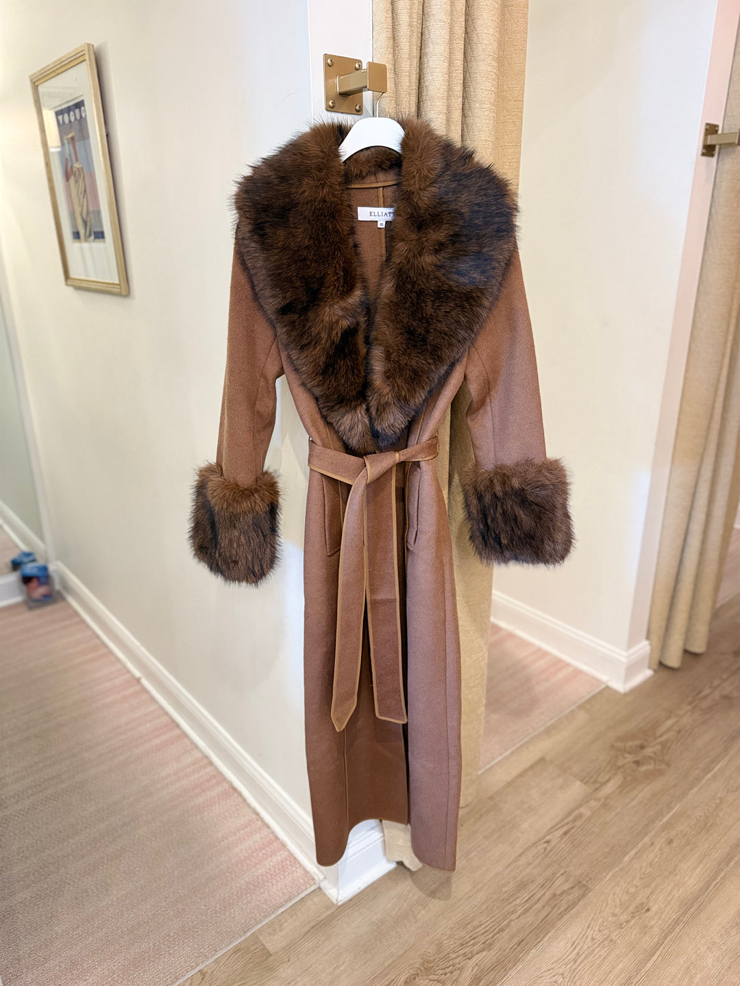 Veldra Fur Panel Coat In Chocolate