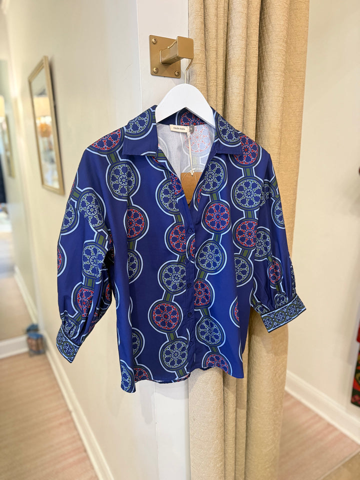 Elsa 3/4 Sleeve Top Vintage Circles