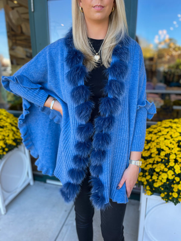 Gigi Pom Pom Wrap Denim Blue