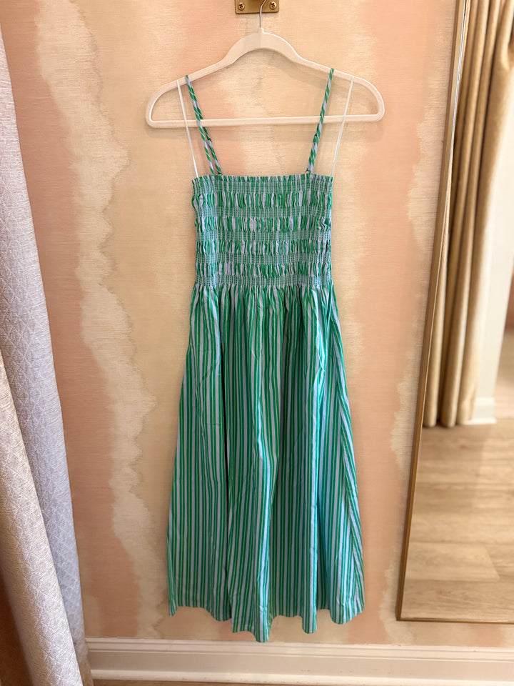 Bianca Dress Green Blue Stripe